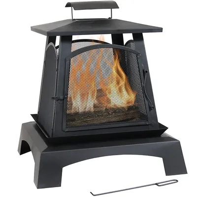 Pagoda Style Steel Enclosed Outdoor Fireplace Heater