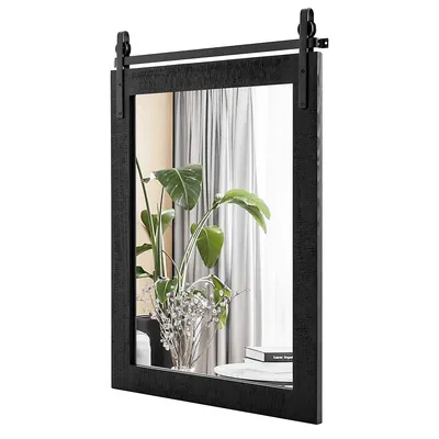 30"x22" Wall Mount Mirror Decor Vanity Wood Frame Barn Door Style