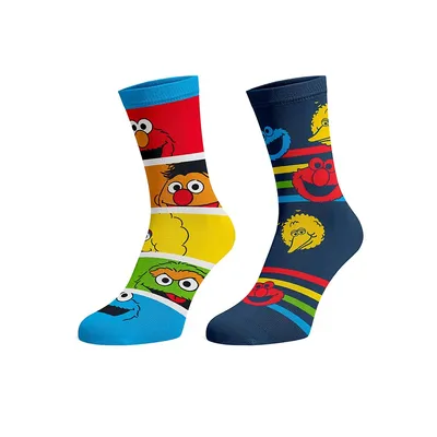 Sesame Street Character Collage 2 Pack Crew Socks