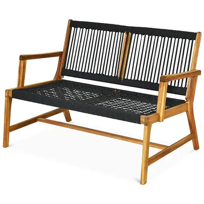 2-person Patio Acacia Wood Bench Loveseat Chair Garden Furniture