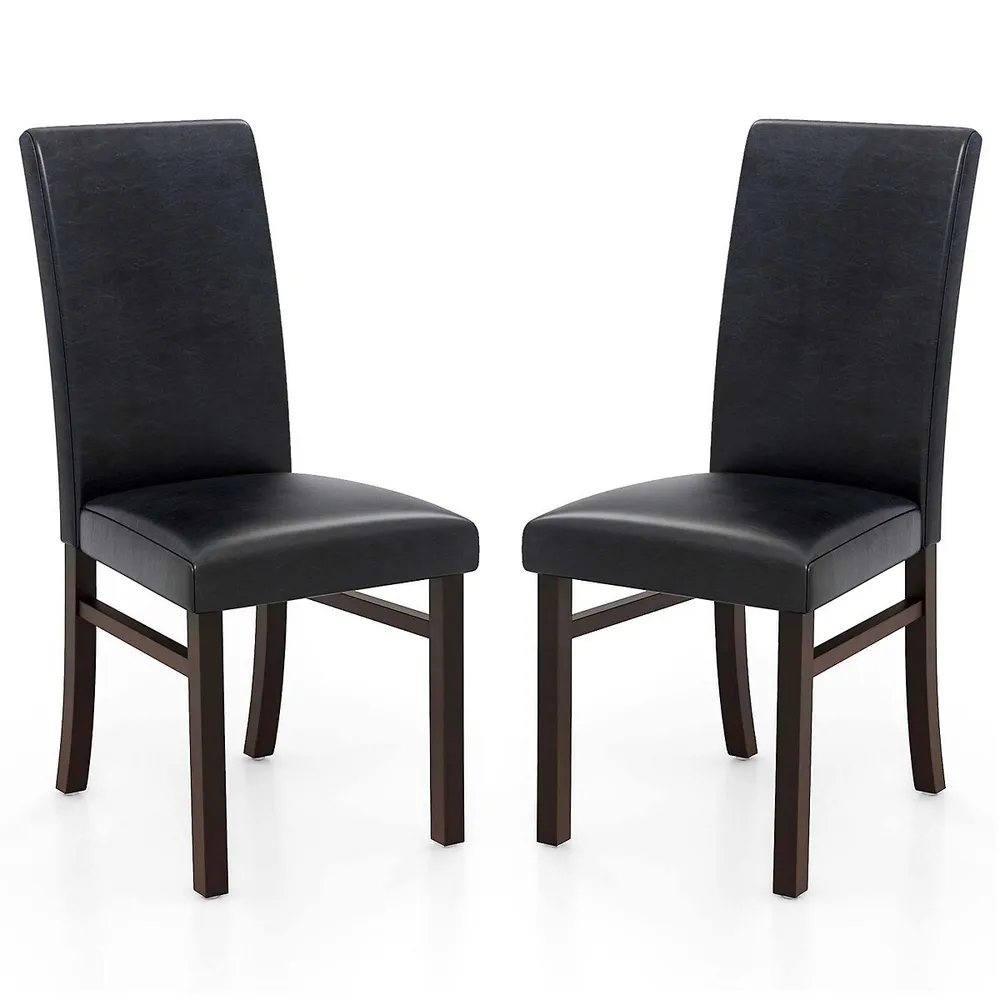Upholstered Dining Chairs Set Of 2/4 Pu Leather Armless Solid Rubber Wood Legs