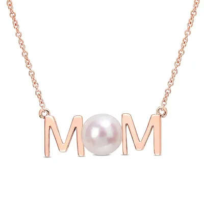 Freshwater Cultured Pearl "mom" Pendant With Chain In 10k Rose Gold