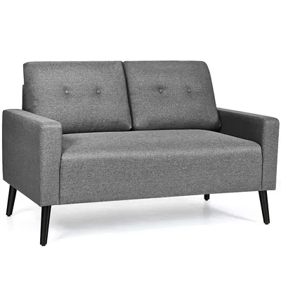 Modern Loveseat Sofa 55'' Upholstered Chair Couch With Soft Cloth Cushion Grey