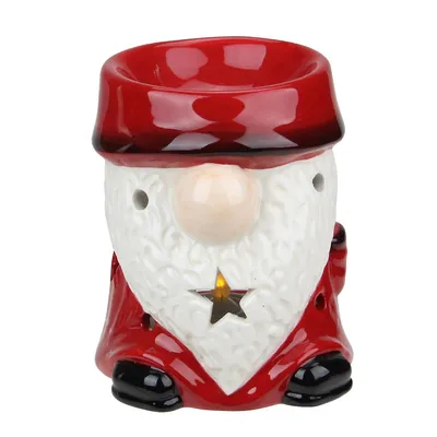 4.75 Red Ceramic Christmas Star Gnome Tealight Candle Holder