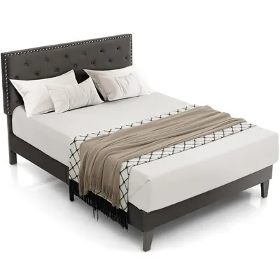Bed Frame Upholstered Platform Bed With Tufted Headboard Mattress Foundation