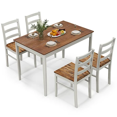 5-piece Dining Set Solid Wood Kitchen Furniture With Rectangular Table & 4 Chairs