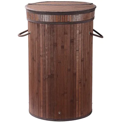 Foldable Bamboo Round Laundry Hamper With Lid And Removable Cloth Liner