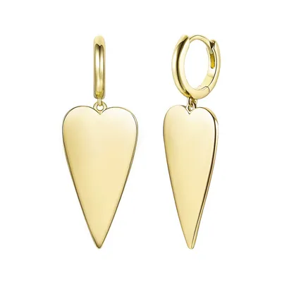 14k Yellow Gold Plated Elongated Heart Charm Dangle Mini Hoop Earrings