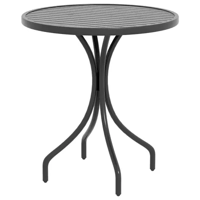 Round Outdoor Side Table With Slat Tabletop For Garden