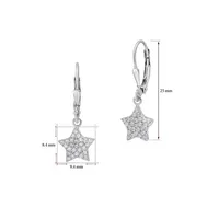 Sterling Silver 925 Star Dangle Leverback Earrings With Pave Cubic Zirconia