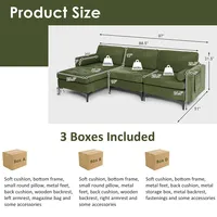 Modular L-shaped Sectional Sofa W/ Reversible Chaise & 2 Usb Ports Army Green