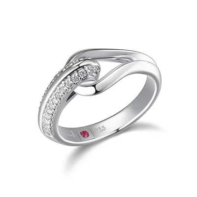 Rhodium-plated Sterling Silver Pave Cubic Zirconia Link Ring