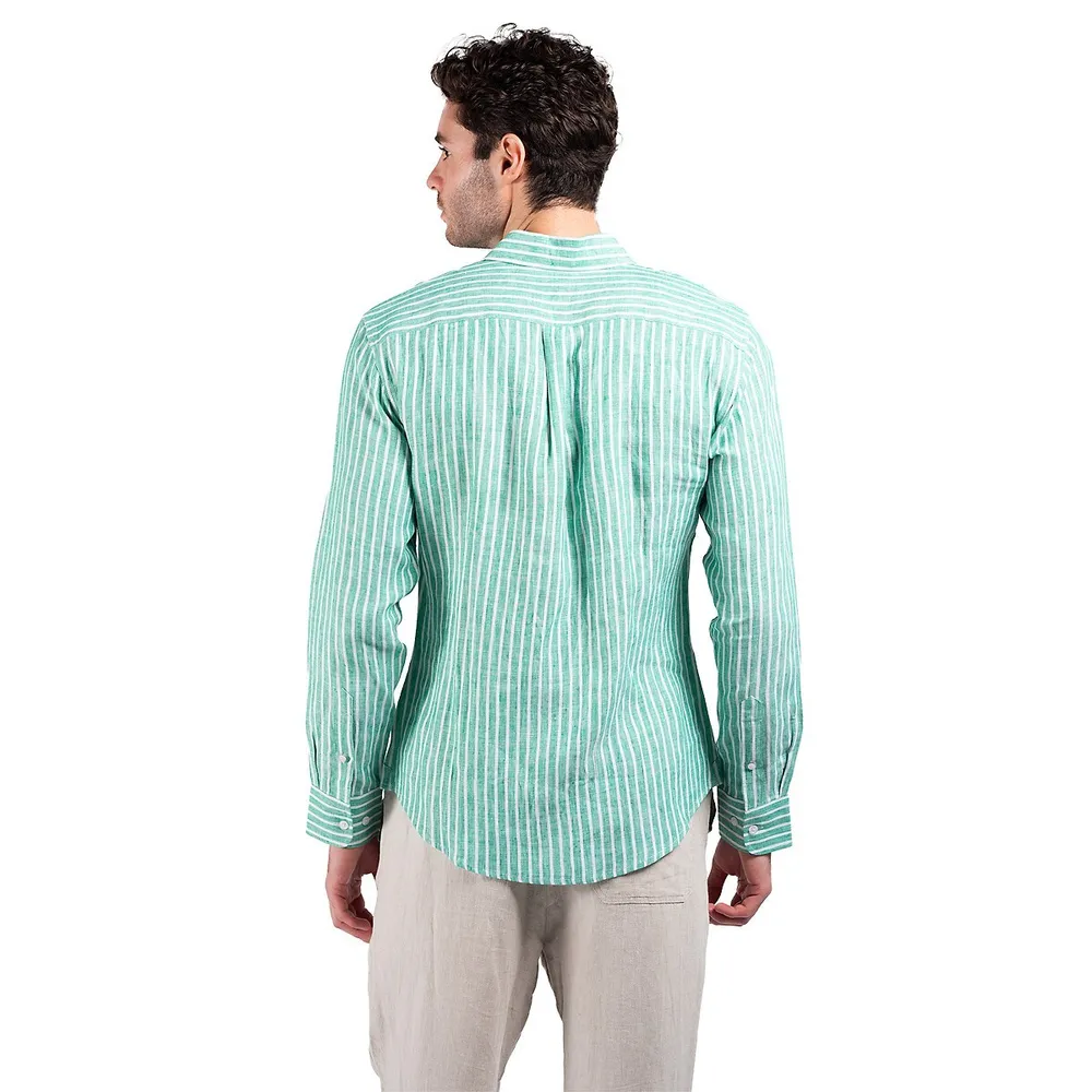 Long Sleeve Green Stripe Linen Shirt