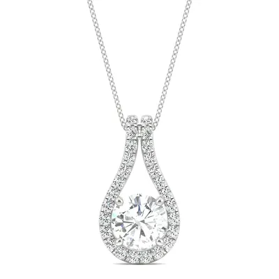 14k White Gold Moissanite By Charles & Colvard 7mm Round Pendant Necklace, 1.61cttw Dew