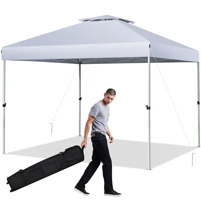 2-tier 10' X 10' Pop-up Canopy Tent Instant Gazebo Adjustable Carry Bag Withwheel