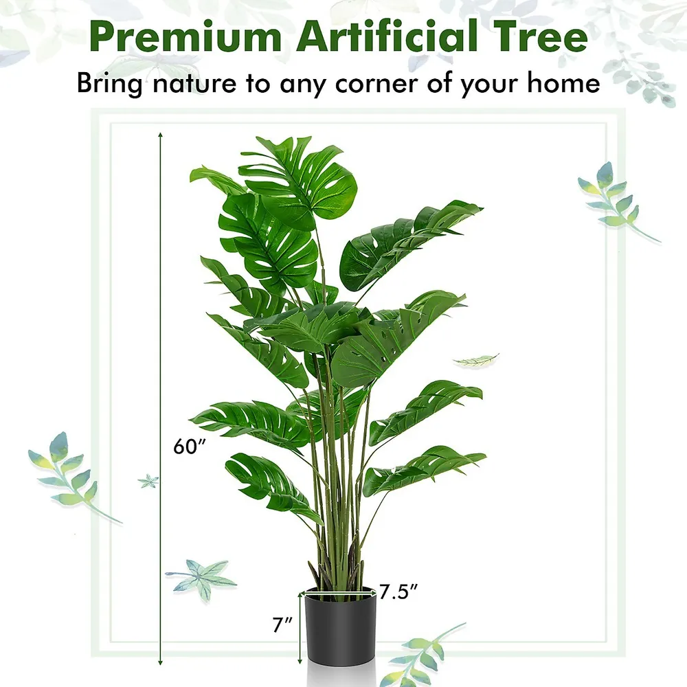 5ft Artificial Tree Faux Monstera Deliciosa Plant For Home Indoor & Outdoor