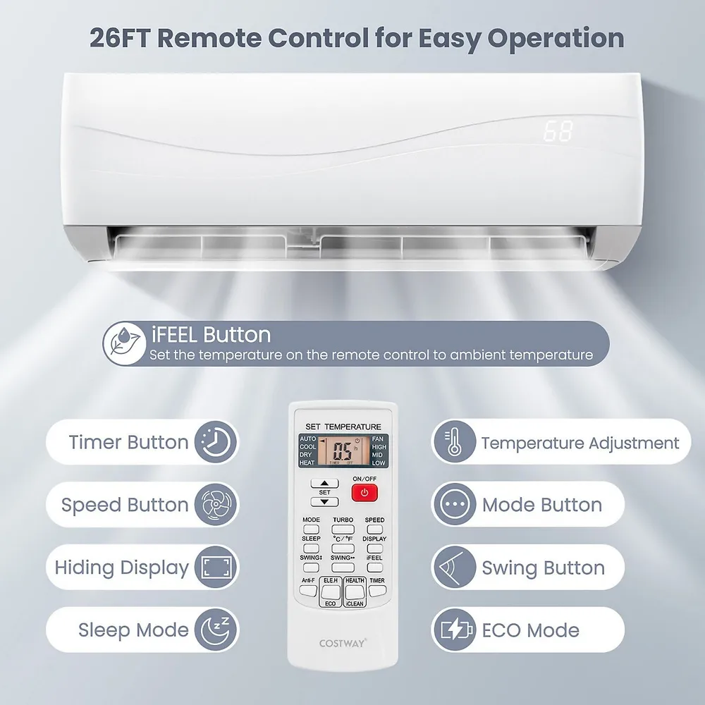 Costway 23000 Btu Mini Split Air Conditioner u0026 Heater Ductless 18.5 Seer2 1500  Sq. Ft | Kingsway Mall
