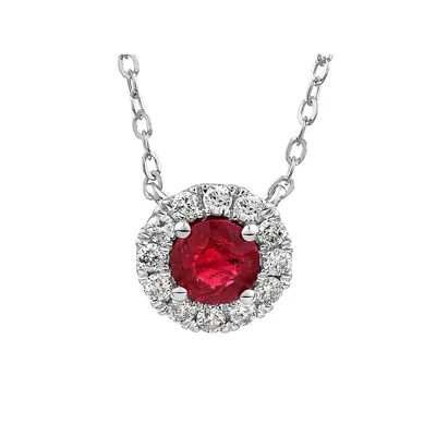Halo Pendant With Ruby & 0.14 Carat Tw Of Diamonds In 10kt White Gold