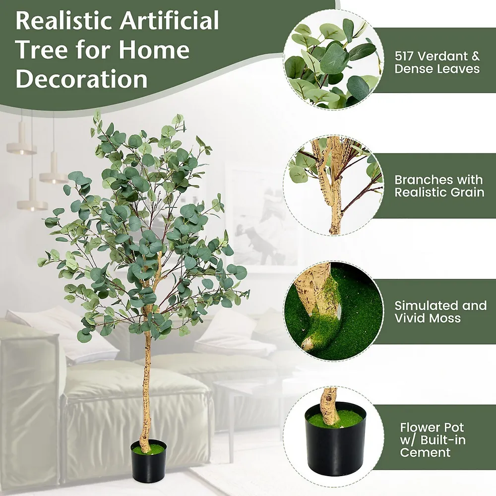 Costway 5-Feet Artificial Bamboo Silk Tree Green Indoor Outdoor Home  Decorative Planter 