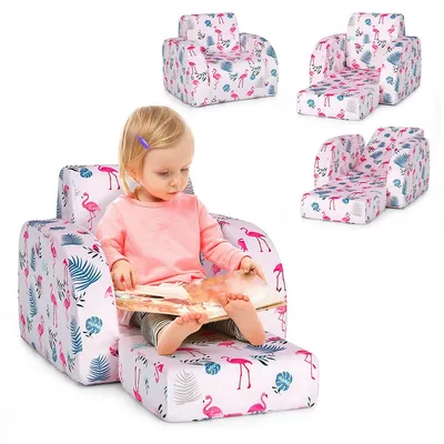 3-in-1 Convertible Kid Sofa Bed Flip-out Chair Lounger For Toddler Pink