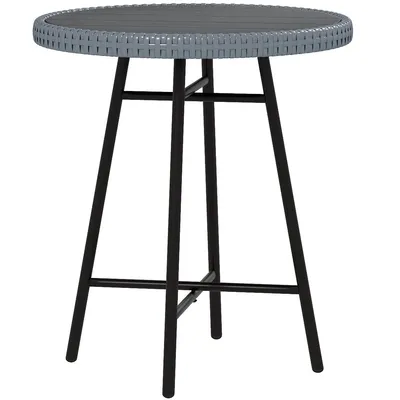 Patio Wicker End Table With Plastic Wood Table Top, Grey