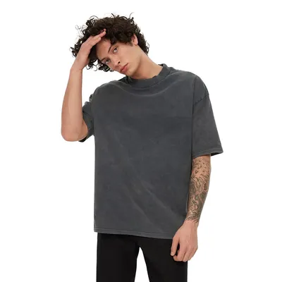 Male Menswear Regular Fit Basic Standing Collar Knitted T-shirt