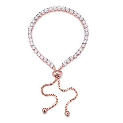 Rose Gold Tone Aurora Borealis Heritage Precision Cut Crystal Adjustable Tennis Bracelet