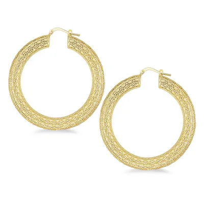 18kt Gold Plated 25mm Round Filigree Dc Hoop Earrings