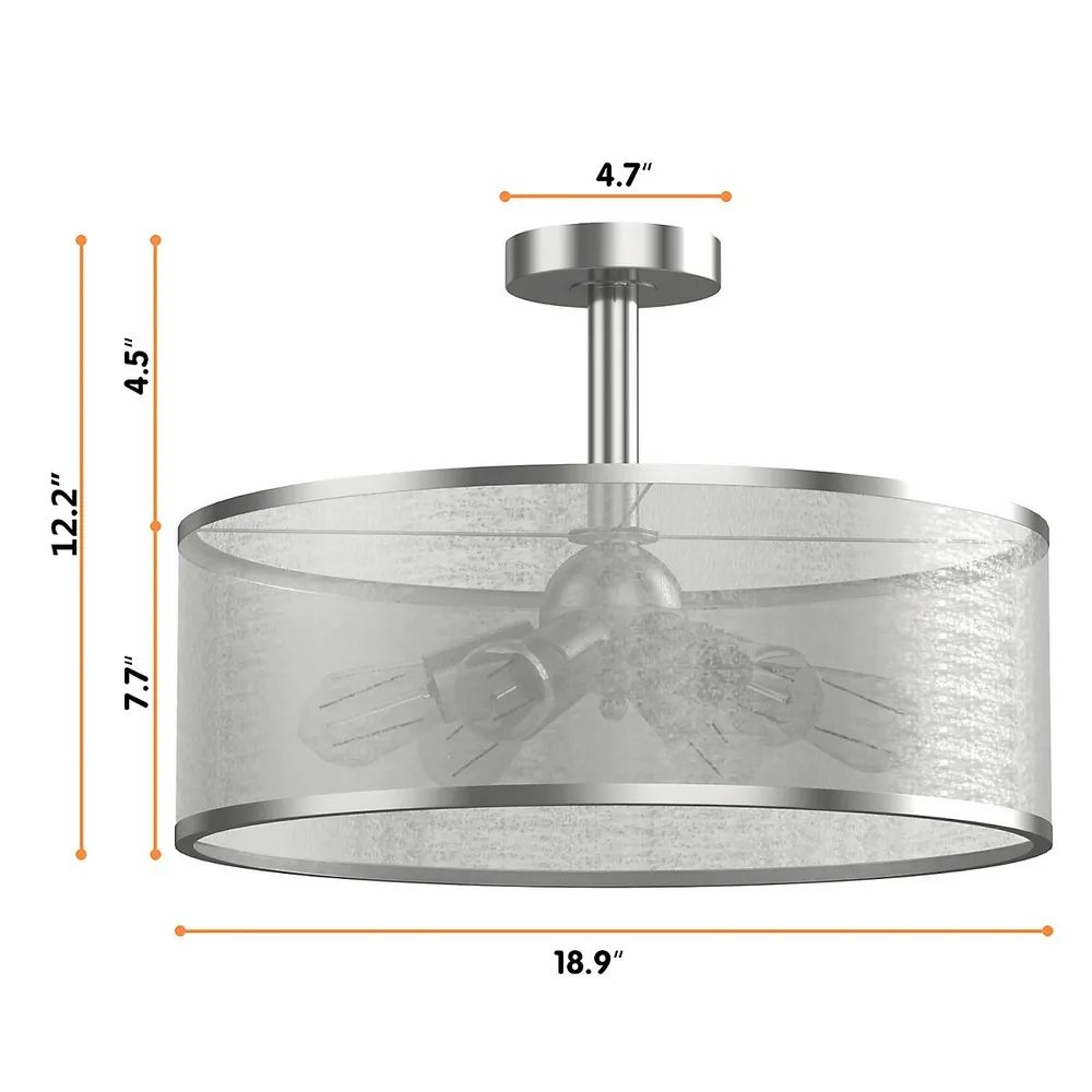 6-light Semi Flush Mount Ceiling Light Pendant Lamp W/ Fabric Drum-shaped Shade