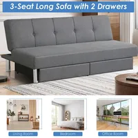 Convertible Futon Sofa Bed Adjustable Couch Sleeper W/ Two Drawers Grey