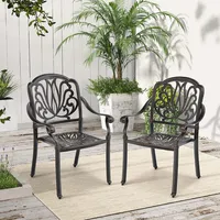 2pcs Patio Cast Aluminum Dining Chairs Armrests Outdoor Stackable