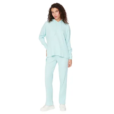 Women Plain Middle Knit Sweatshirt-tracksuit Pajama Set