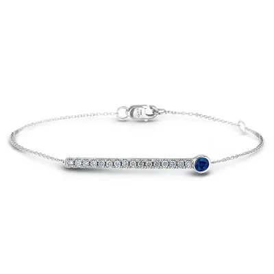 925 Sterling Silver 0.24 Cttw Canadian Diamond & Blue Sapphire Chain Bracelet