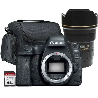 Eos 6d Mk Ii Dslr Camera (body Only) + At-x 16-28mm F/2.8 Pro Fx Lens For Canon Ef Mount Full Frame Dslr Cameras + 64gb Sdxc Class 10 Uhs-1 Flash Memory Card Up To 45mb/s (ts64gsdu1e)