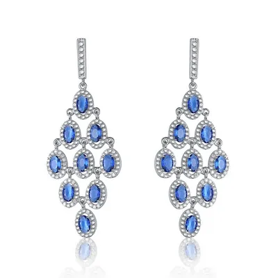 Sterling Silver Sapphire Cubic Zirconia Large Statement Earrings
