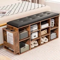 Wooden Shoe Bench 10-cube Storage Organizer With Padded Cushion & Umbrella Holder