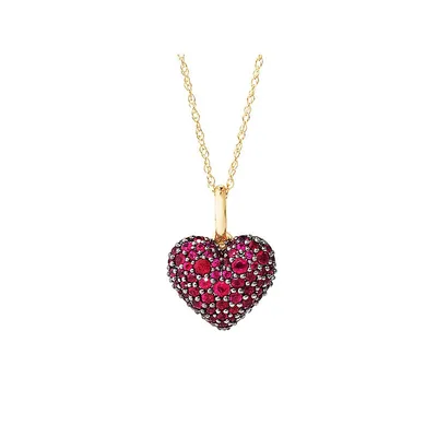 Ruby Pave Heart Pendant In 10kt Yellow Gold