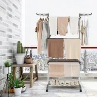 3-tier Folding Clothes Drying Rack W/ Rotatable Side Wings & Collapsible Shelves