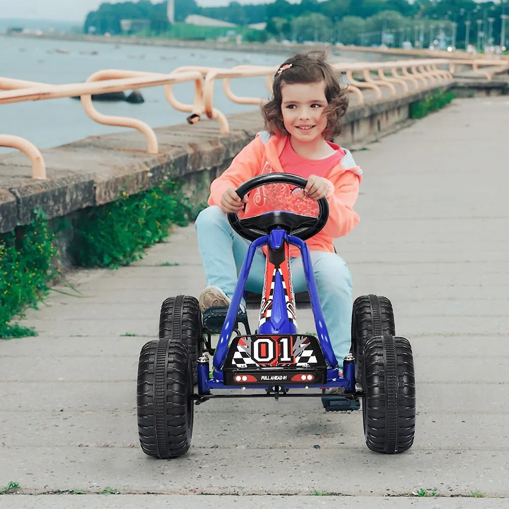 Costway Kids Pedal Go Kart 4 Wheel Ride On Toys W/ Adjustable Seat