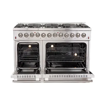 Galiano 48-inch Freestanding Dual Fuel Range All Stainless Steel with 8 Sealed Burners, 6.58 cu. ft. double ovens & Griddle - FFSGS6156-48