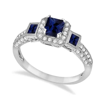 Blue Sapphire And Diamond Engagement Ring 14k White Gold (1.35ctw)