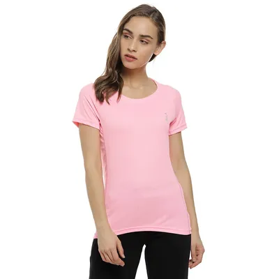Solid Round Neck Pink Sports Jersey T-shirt