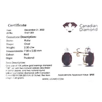10k Yellow Gold 2.50 Cttw Ruby & 0.12 Cttw Canadian Diamond Stud Earrings