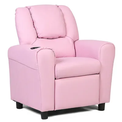 Kids Sofa Chair Recliner Armchair Couch Seat W/ Cup Holder Pink