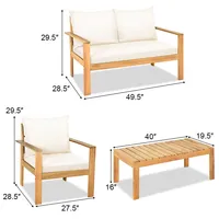 4pcs Patio Furniture Set Acacia Wood Thick Cushion Loveseat Sofa Off Whiteturquoisegrey
