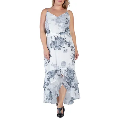 Plus Floral Print High-low Ruffle Hem Maxi Dress