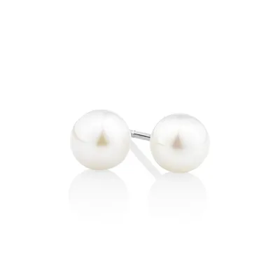 Stud Earrings With 6mm Button Cultured Freshwater Pearls In Sterling Silver