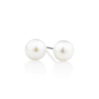 Stud Earrings With 6mm Button Cultured Freshwater Pearls In Sterling Silver