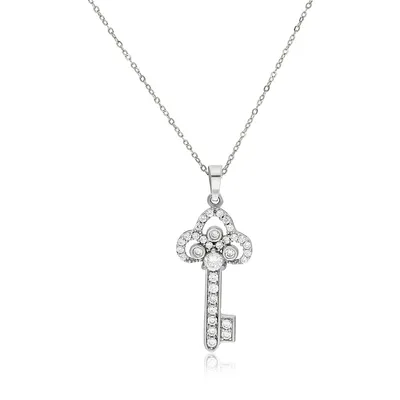 10kt 18" Fancy Key With Cubic Pendant Necklace