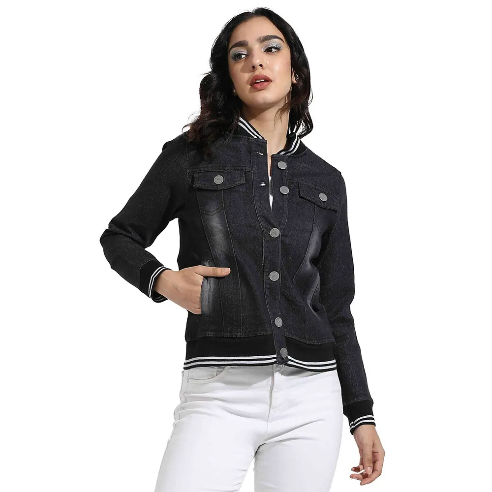 Buy Campus Sutra Women Grey Windcheater Denim Jacket - Jackets for Women  14862506 | Myntra